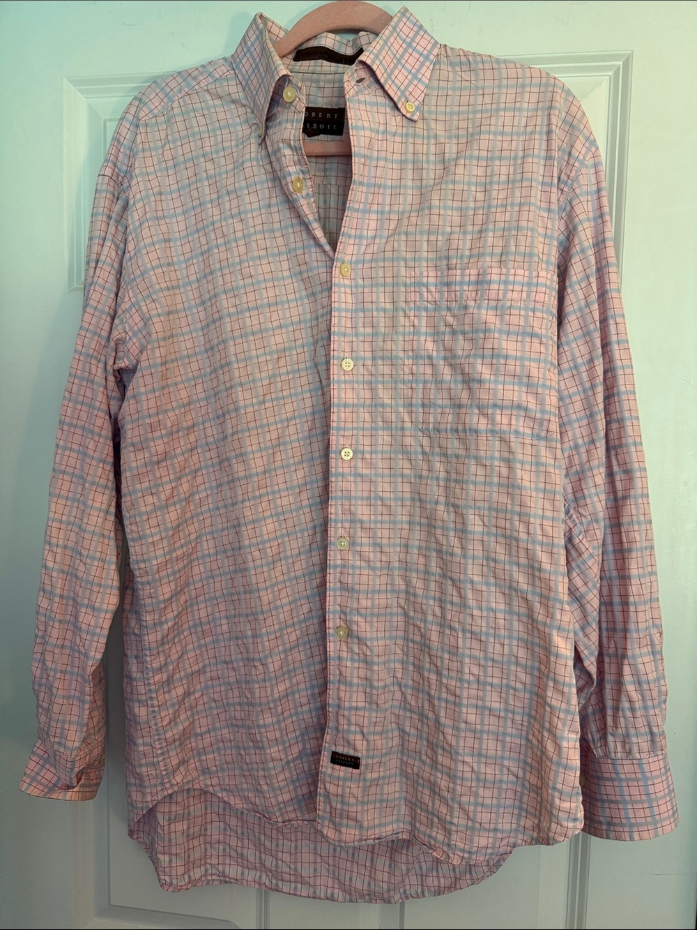 Robert Talbott Pink and Blue Plaid Button-Down Shirt